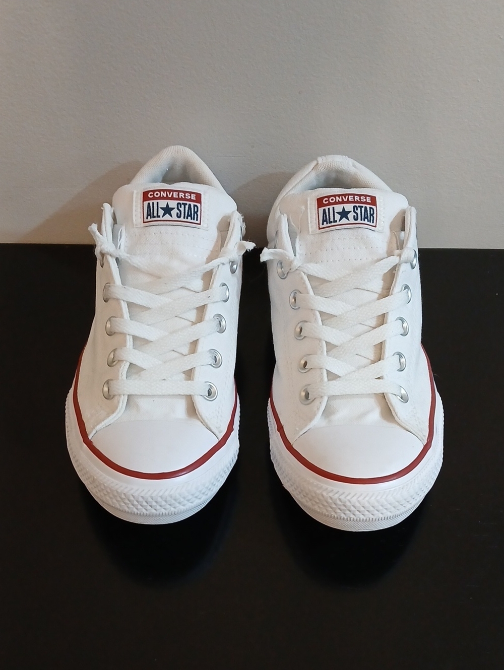 Converse Kids Low Top Sneakers in White with Red Stripe